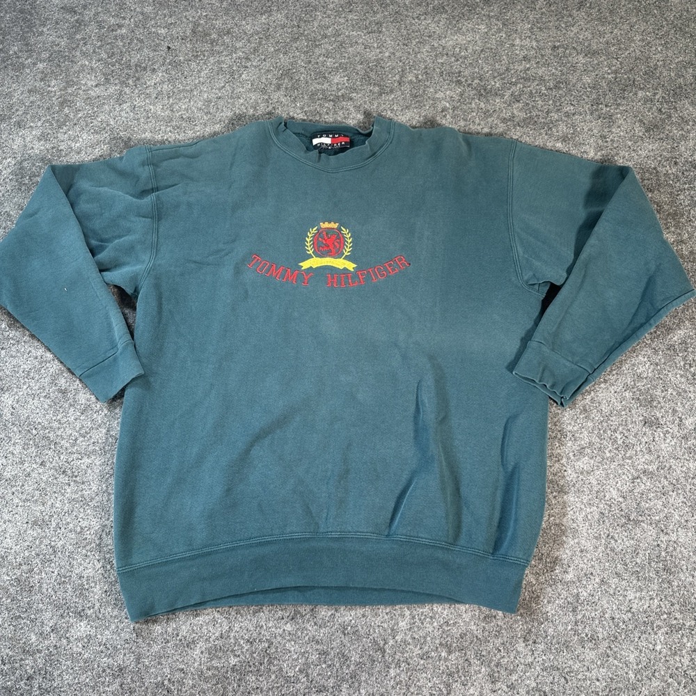Vintage 90's Green Tommy Hilfiger Crewneck Sweater Mens Size XL Y2K Made In USA